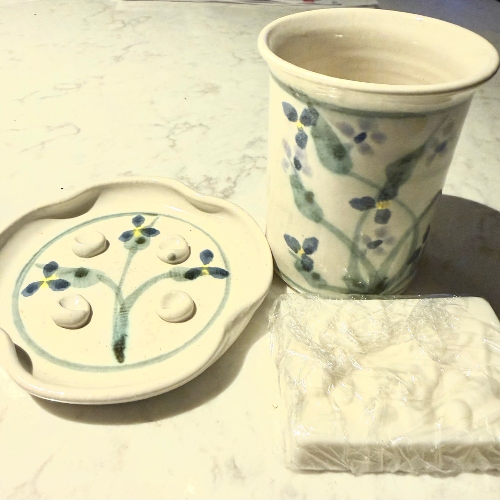 Hand Crafted Blue and Green Ceramic Set